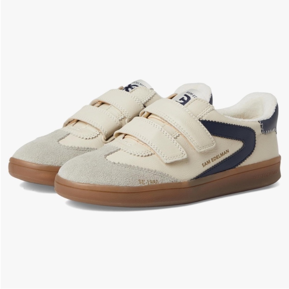Sam Edelman Mens Cream Navy Leather Suede Velcro Low Top Sneakers Size 10M